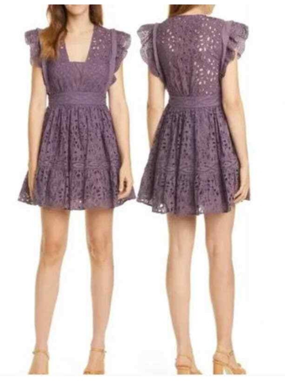 ba&sh Bailey Eyelet Fit & Flare Dress Purple L
